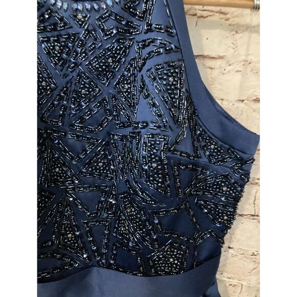 Neblon Poly USA Dress Womens XL Evening Navy Blue Satin Beaded Halter Party Zip - Picture 8 of 15